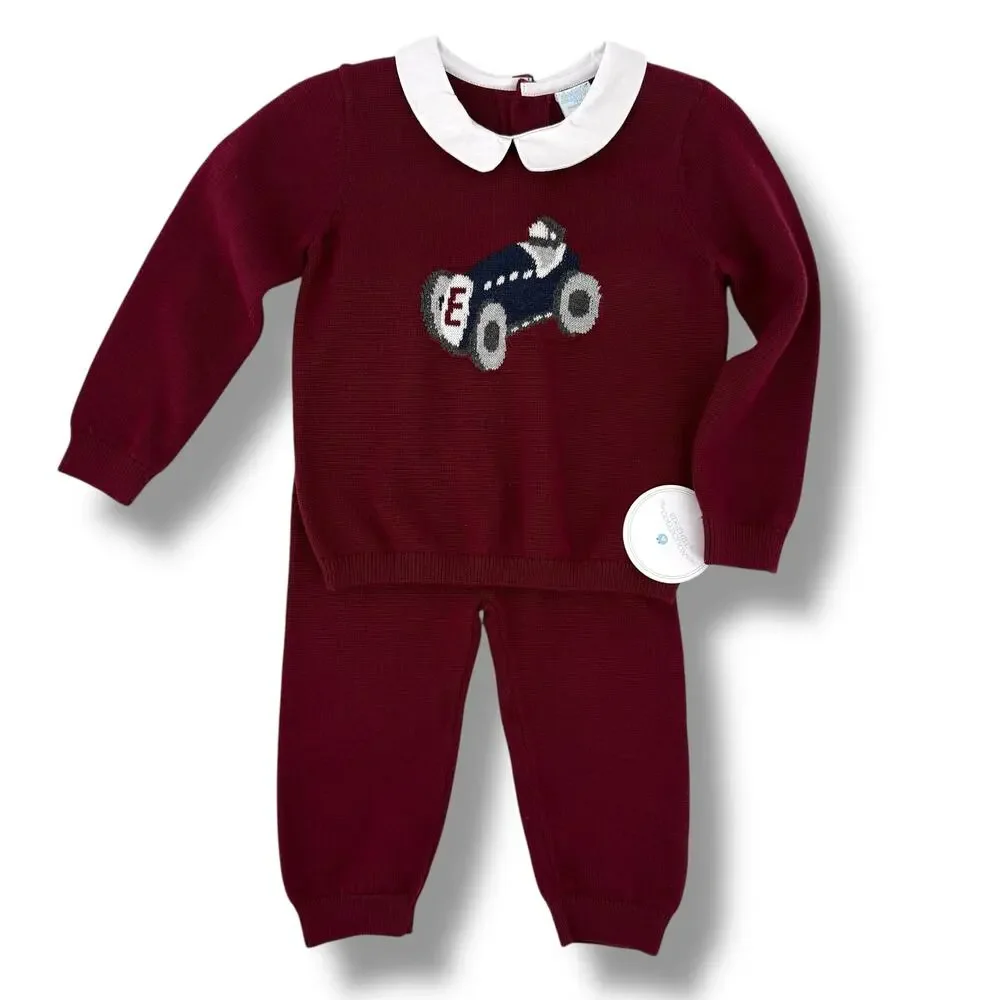 Edgehill Collection Sweater Knit Stock Car Outfit Baby Boy Size 12 Mo Red